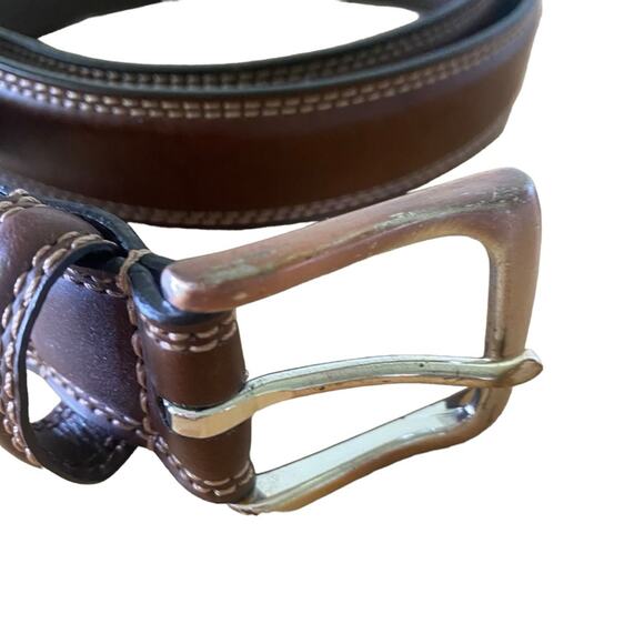 Men's Dockers Size 40/100 Brown Belt Style 11DO0168 Genuine Leather Silver Buckl - Picture 2 of 12